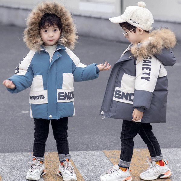 Dječja zimska jakna za dječake sa kapuljačom, perom i natpisima