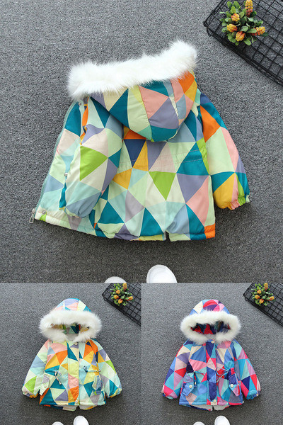 Laste värviline sule ja lukuga jope poistele