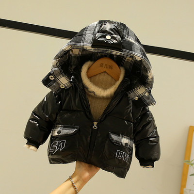 Dječja jakna s patentnim zatvaračem i kariranom kapuljačom - za dječake