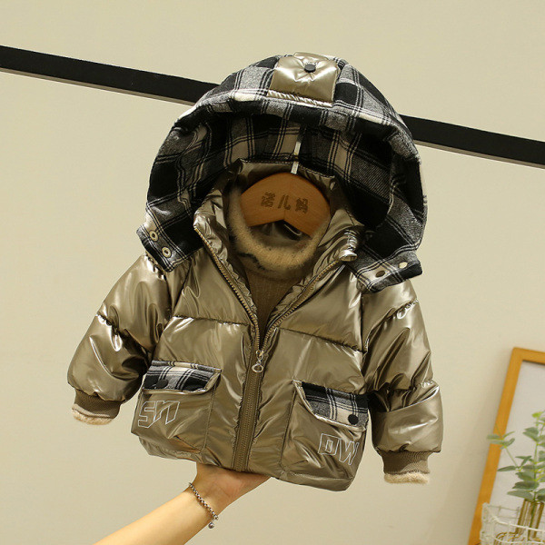 Dječja jakna s patentnim zatvaračem i kariranom kapuljačom - za dječake