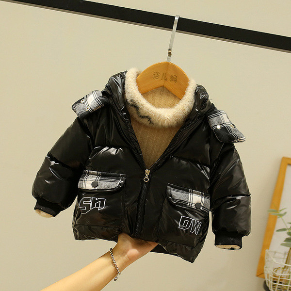 Dječja jakna s patentnim zatvaračem i kariranom kapuljačom - za dječake