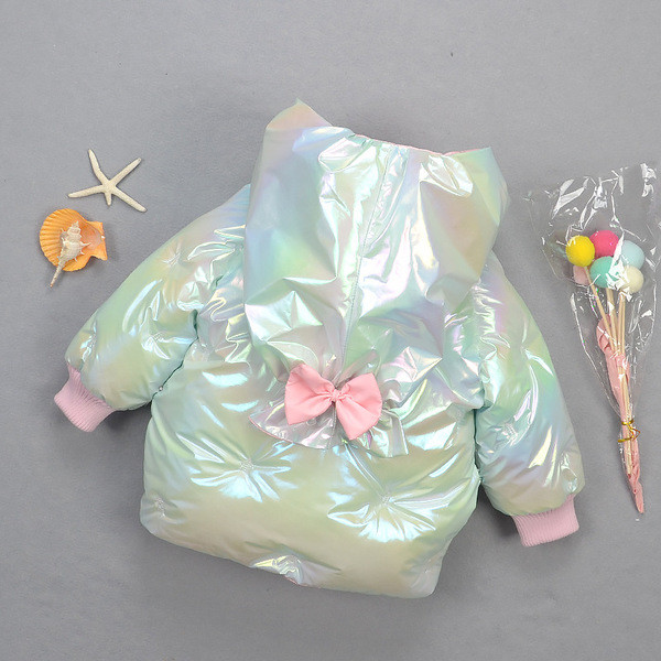 Κομψό παιδικό χειμερινό γυαλιστερό μπουφάν για κορίτσια