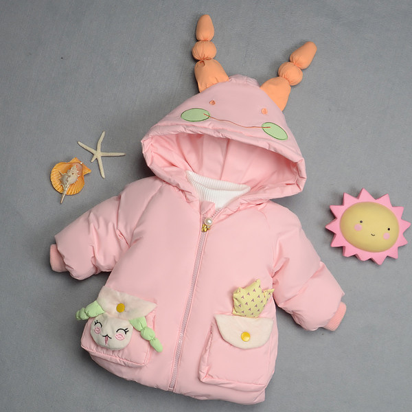 Παιδικό χειμερινό μπουφάν με τρισδιάστατο στοιχείο στην κουκούλα - για κορίτσια