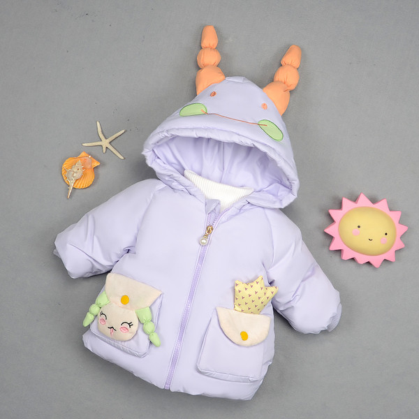 Παιδικό χειμερινό μπουφάν με τρισδιάστατο στοιχείο στην κουκούλα - για κορίτσια