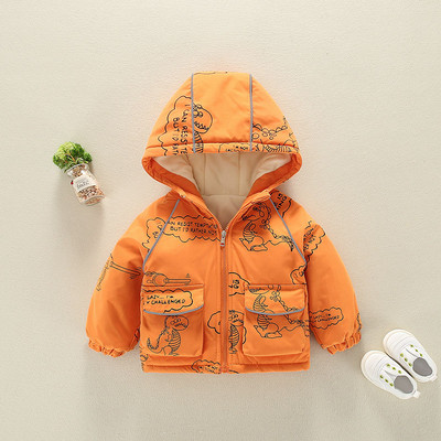 Παιδικό μπουφάν για αγόρια με κουκούλα και απλικέ με πούλιες