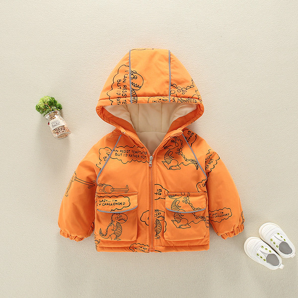 Παιδικό μπουφάν για αγόρια με κουκούλα και απλικέ με πούλιες