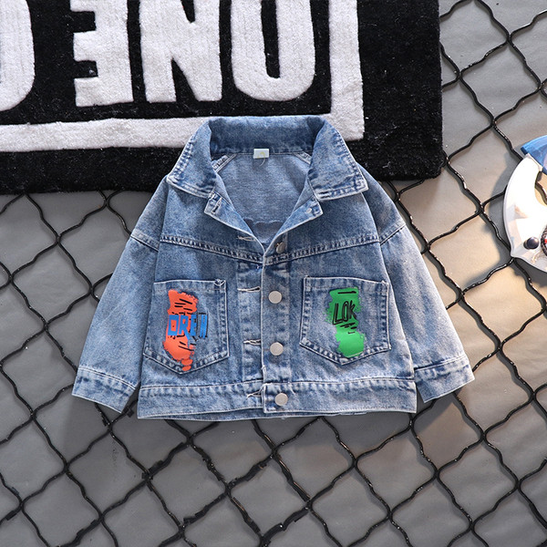 Tikandi ja nööpidega laste teksajakk poistele