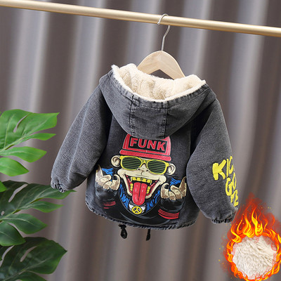 Παιδικό τζιν μπουφάν με απλικέ και κουκούλα για αγόρια