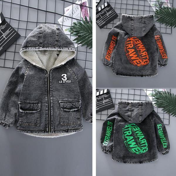 Dječja traper jakna s mekom postavom i natpisima