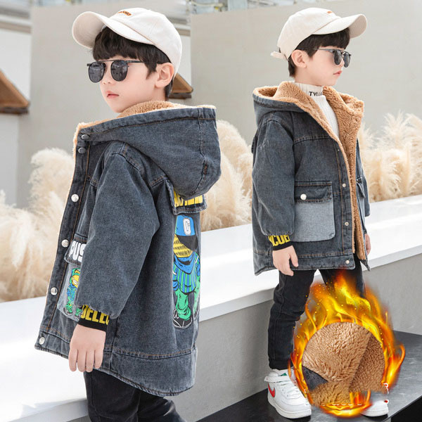 Laste sooja voodri ja aplikatsiooniga teksajakk