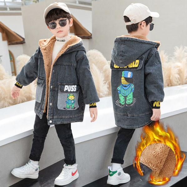 Laste sooja voodri ja aplikatsiooniga teksajakk