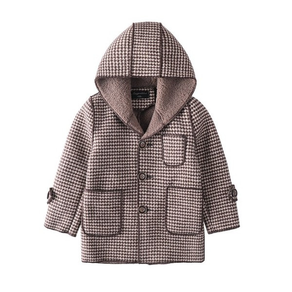 Модерно детско палто с качулка и копчета за момчета