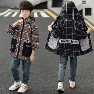 Детско карирано палто с джобове за момчета