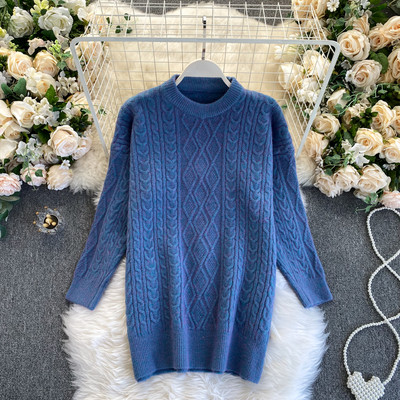 Μακριά γυναικεία πουλόβερ με στρογγυλή λαιμόκοψη