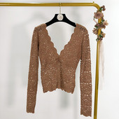 Γυναικείο πλεκτό λεπτό πουλόβερ με λαιμόκοψη