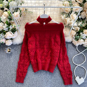 Γυναικείο πλεκτό πουλόβερ για το χειμώνα με διακόσμηση από πέρλες