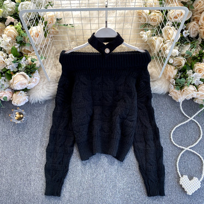 Γυναικείο πλεκτό πουλόβερ για το χειμώνα με διακόσμηση από πέρλες