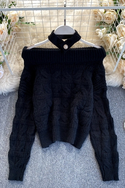 Γυναικείο πλεκτό πουλόβερ για το χειμώνα με διακόσμηση από πέρλες