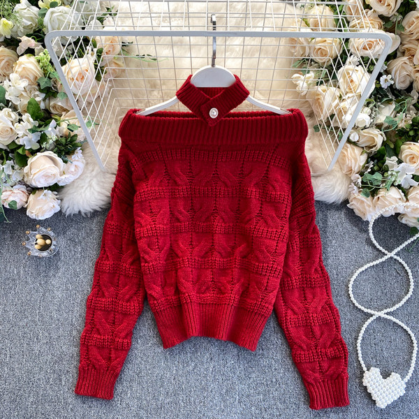 Γυναικείο πλεκτό πουλόβερ για το χειμώνα με διακόσμηση από πέρλες