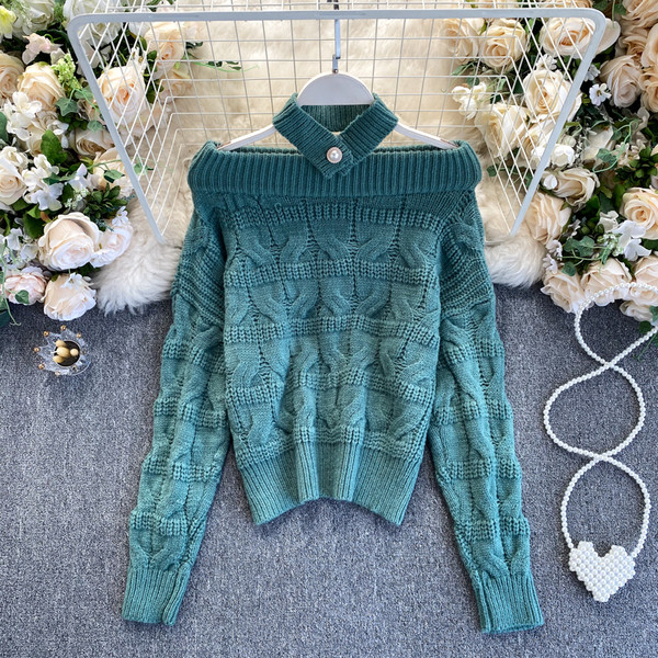 Γυναικείο πλεκτό πουλόβερ για το χειμώνα με διακόσμηση από πέρλες