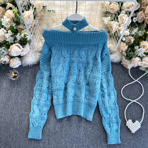 Γυναικείο πλεκτό πουλόβερ για το χειμώνα με διακόσμηση από πέρλες