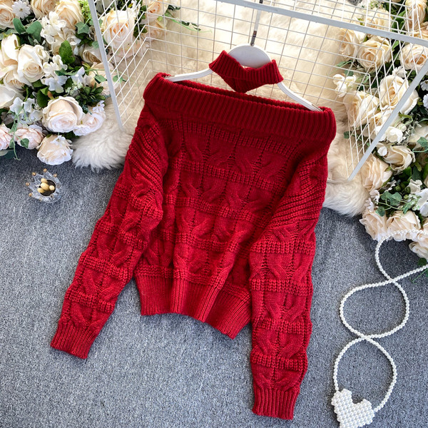 Γυναικείο πλεκτό πουλόβερ για το χειμώνα με διακόσμηση από πέρλες