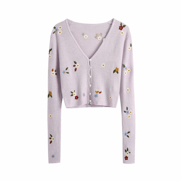 Casual γυναικεία ζακέτα με λουλούδια και ντεκολτέ 