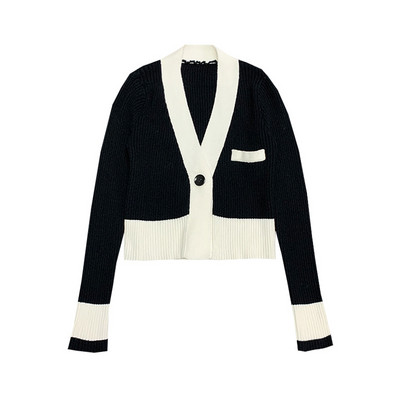 Naiste kaasaegne must-valge spitsikaelusega vest