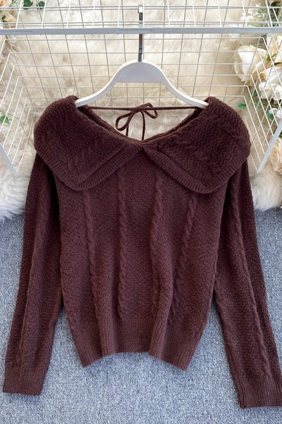 Naiste ümara dekoltee ja lipsudega kampsun