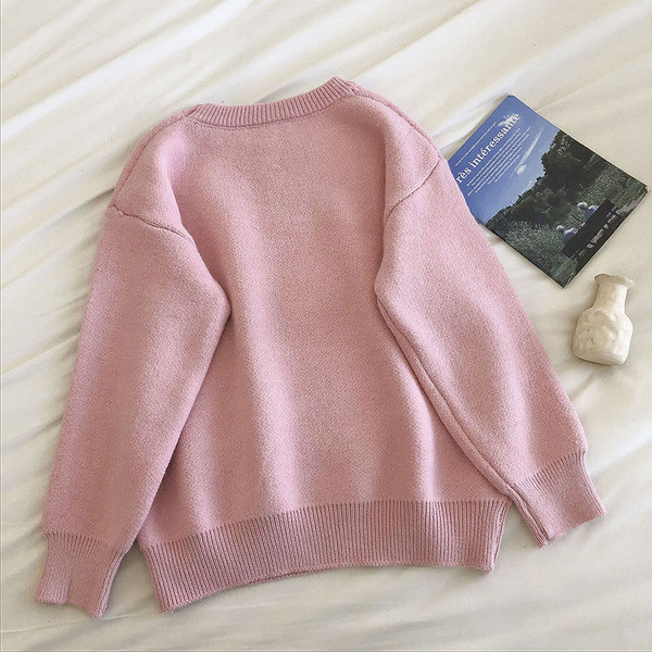 Casual γυναικείο πουλόβερ με κέντημα και στρογγυλή λαιμόκοψη