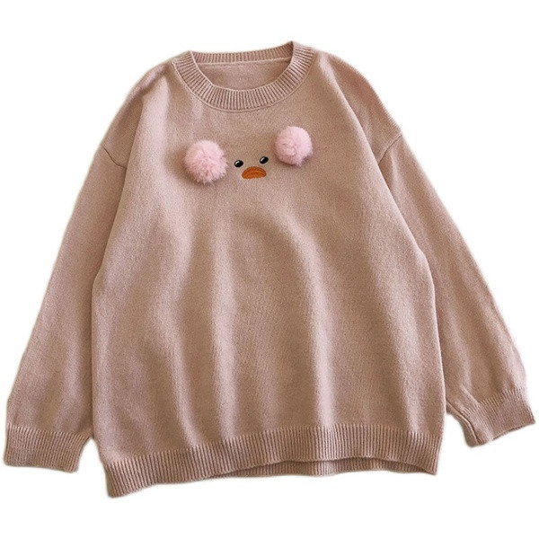 Ümara kaelusega ja 3D elementidega vabaaja naiste kampsun