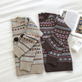 Γυναικείο ρετρό στυλ πουλόβερ με στρογγυλή λαιμόκοψη