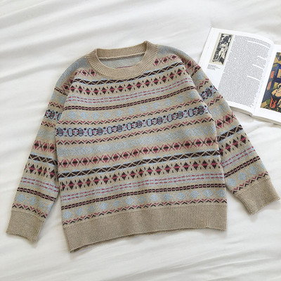 Γυναικείο ρετρό στυλ πουλόβερ με στρογγυλή λαιμόκοψη