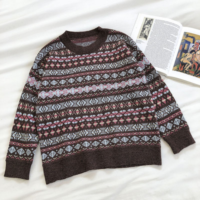 Γυναικείο ρετρό στυλ πουλόβερ με στρογγυλή λαιμόκοψη