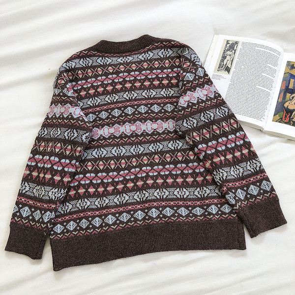 Γυναικείο ρετρό στυλ πουλόβερ με στρογγυλή λαιμόκοψη