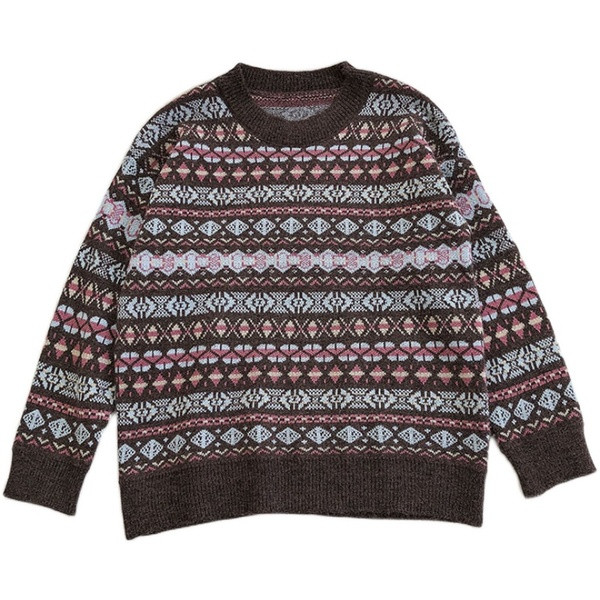 Γυναικείο ρετρό στυλ πουλόβερ με στρογγυλή λαιμόκοψη