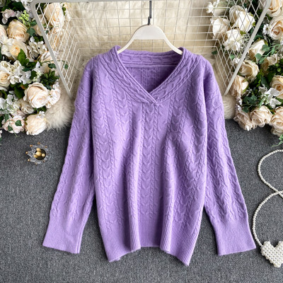 V-kaelusega pehme kootud naiste kampsun