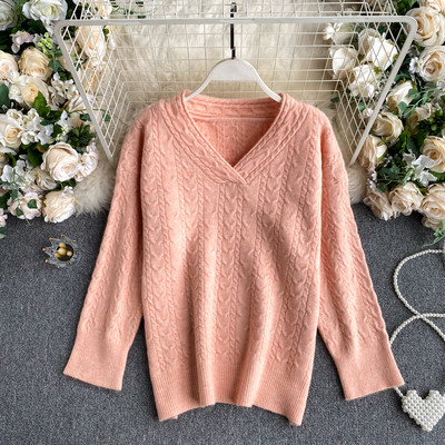 V-kaelusega pehme kootud naiste kampsun