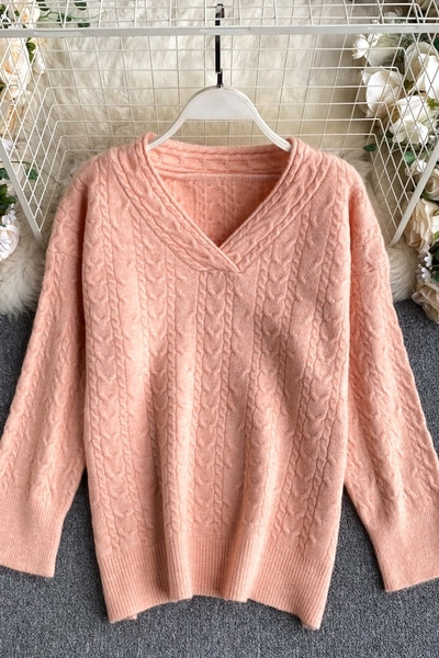 V-kaelusega pehme kootud naiste kampsun