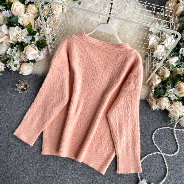 V-kaelusega pehme kootud naiste kampsun