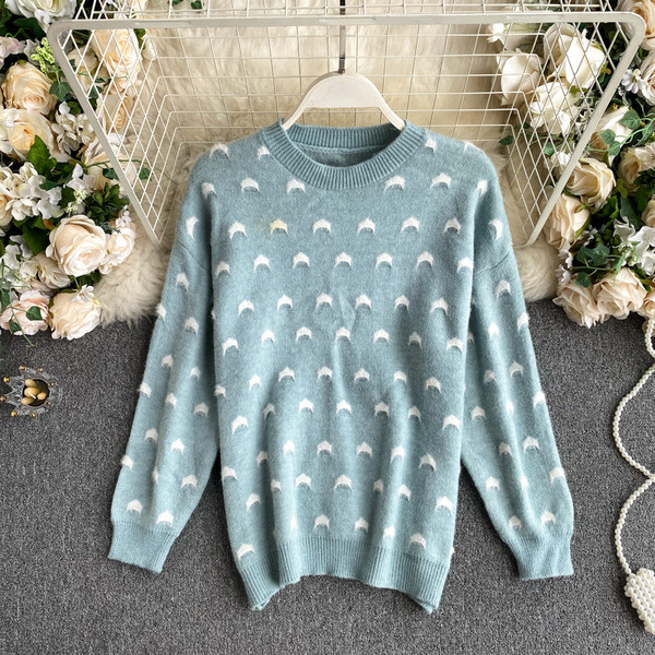 Ovaalse kaelusega ja pikkade varrukatega naiste kampsun