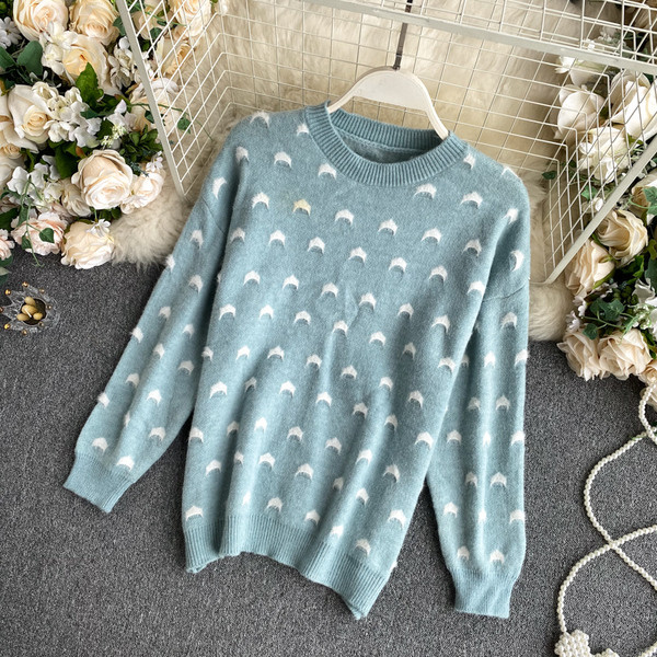 Ovaalse kaelusega ja pikkade varrukatega naiste kampsun