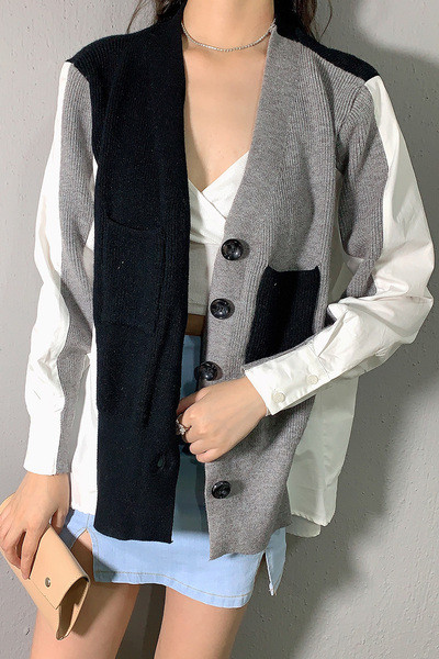 Naiste nööpide ja esitaskuga kardigan
