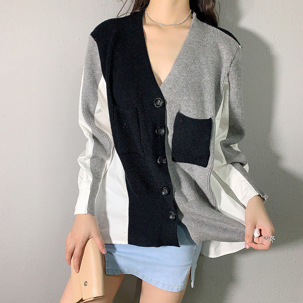 Naiste nööpide ja esitaskuga kardigan