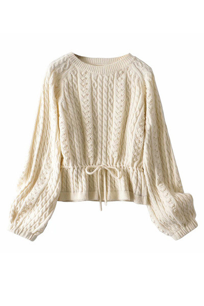 Γυναικείο χειμερινό πουλόβερ με στρογγυλή λαιμόκοψη σε λευκό χρώμα