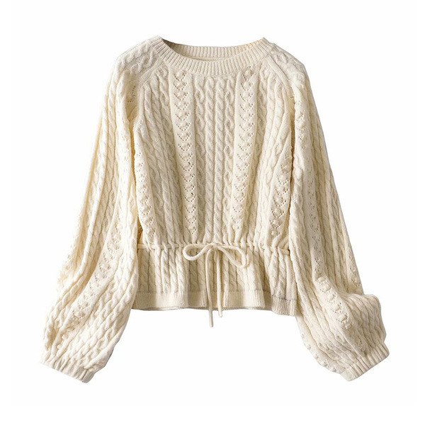 Γυναικείο χειμερινό πουλόβερ με στρογγυλή λαιμόκοψη σε λευκό χρώμα