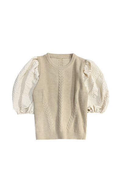 Γυναικείο πλεκτό πουλόβερ με στρογγυλή λαιμόκοψη και 7/8 μανίκια