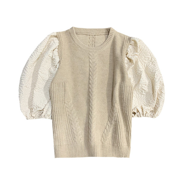 Γυναικείο πλεκτό πουλόβερ με στρογγυλή λαιμόκοψη και 7/8 μανίκια