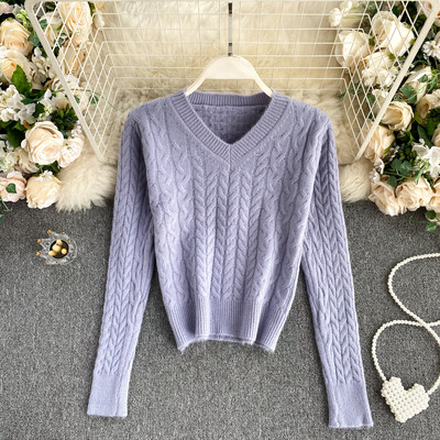 Γυναικείο μάλλινο πουλόβερ με λαιμόκοψη