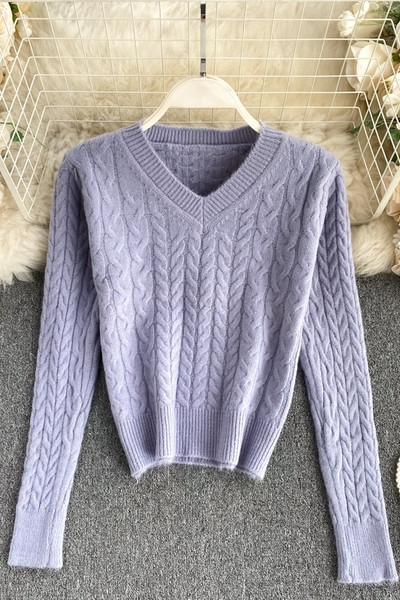 Γυναικείο μάλλινο πουλόβερ με λαιμόκοψη